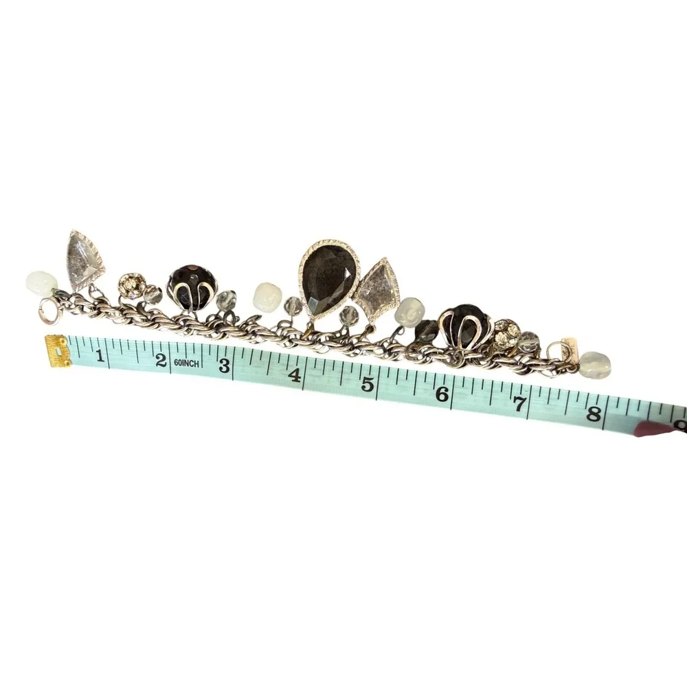 Vtg Accessocraft NYC Runway Gothic Statement Charm Bracelet Smoky Crystal Lucite